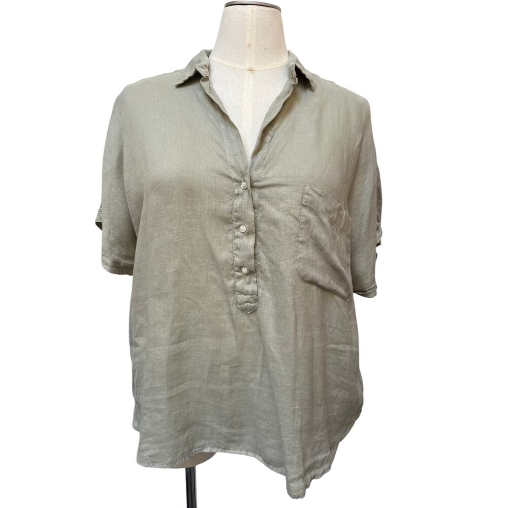 Grayson Linen Button Front Size 05/XL Women’s Sage Green Short Sleeve Pocket